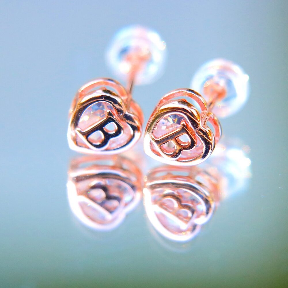 GIFT 💝HEART INITIAL ROSE GOLD EARRINGS WOMEN TEEN GIRLS MOM DAUGHTER, ELDM153RG